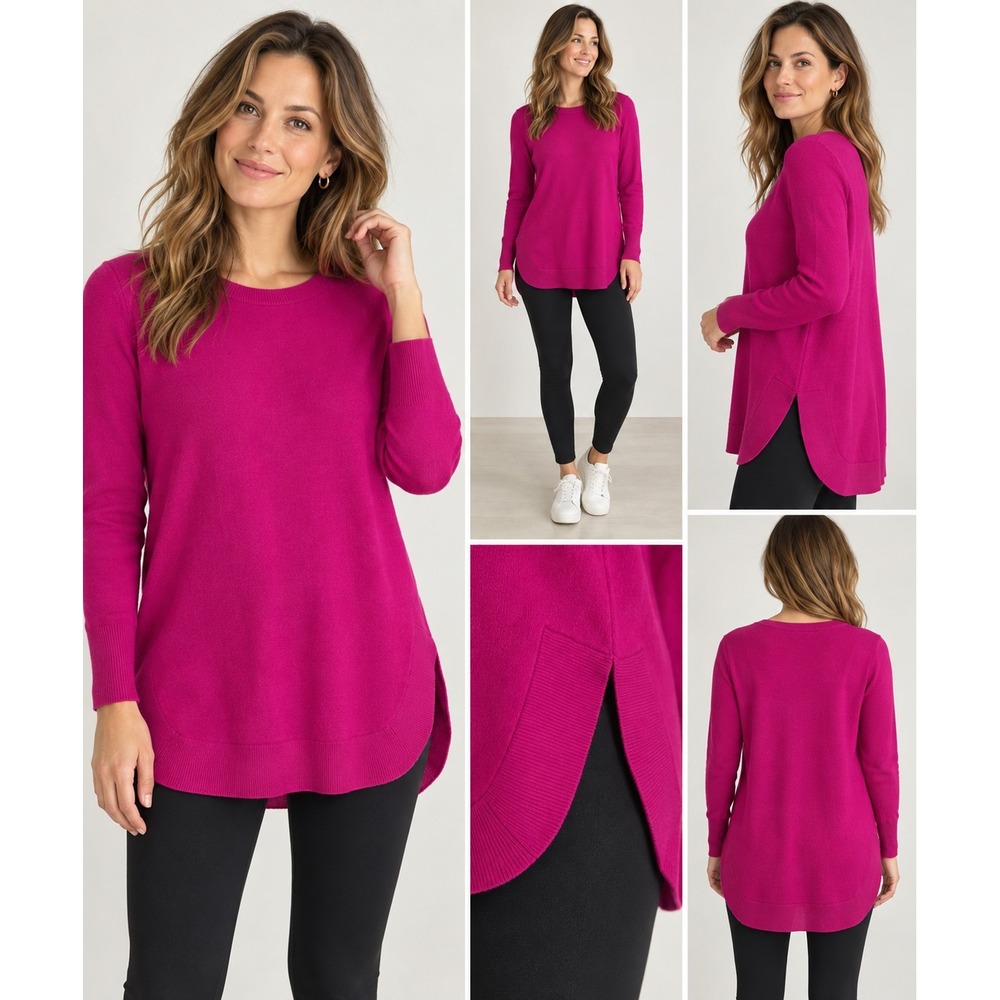 J.Crew Tippi Magenta Pink Merino Wool Blend High Low Tunic Sweater Womens Sz S